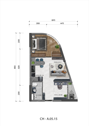 Căn 1 phòng ngủ + 1